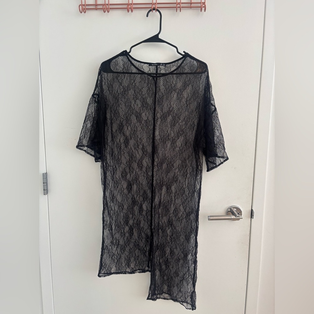 Bershka Sheer Black Lace Blouse